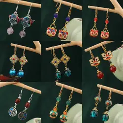 Original Ethnic Style Waking Lion Earrings for Women Vintage Design Personality Enamel Jewelry Retro Chinese Temperament Gifts