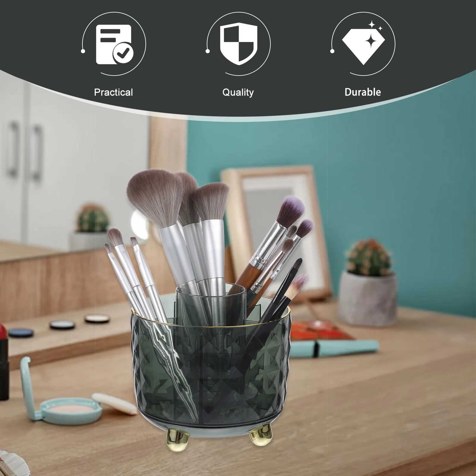 Rotary Pen Holder 360 Degree Rotatable Makeup Brush Container Pen and Pencil Organizer Desktop Storage Box for Office School