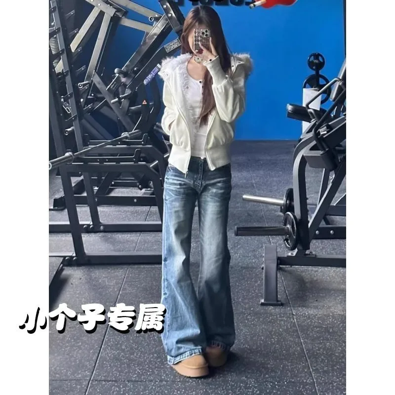 

Маленькие американские джинсовые брюки 2024 года, новые свободные брюки в стиле ретро в стиле ретро, женские весенне-осенние свободные утягивающие брюки 2023 года в американском стиле ретро