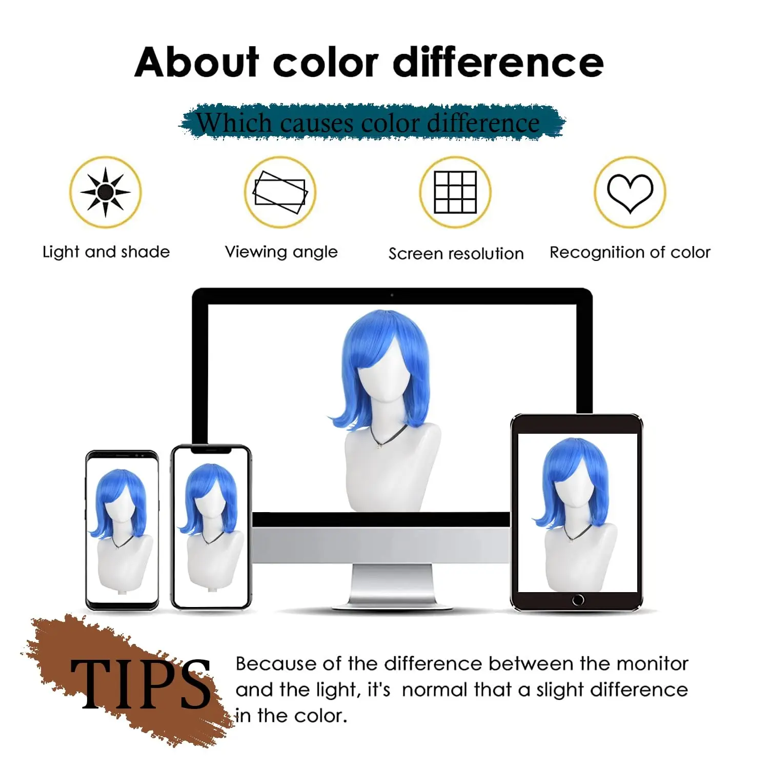 شعر مستعار اصطناعي تأثيري مع الانجارات للنساء والفتيات ، شعر مستعار بوب أزرق ، مقاوم للحرارة ، زي حفلات