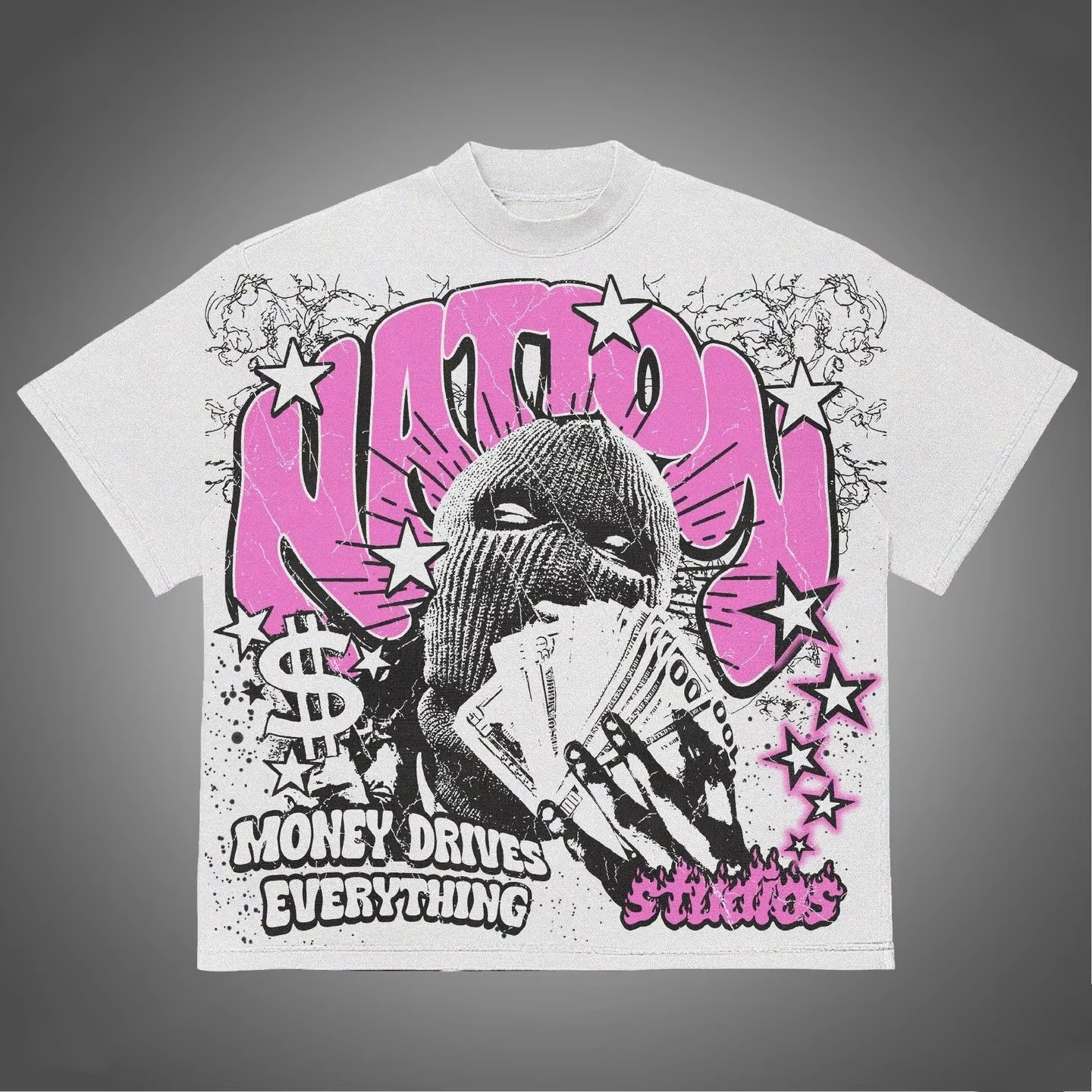 تي شيرت رجالي برسومات يابانية باللونين الأسود والوردي مطبوع عليه فنية برقبة دائرية قابلة للتنفس ملابس صيفية غير رسمية يومية تي شيرت كبير الحجم #4