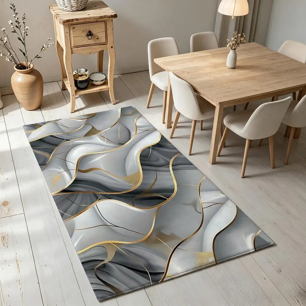 2D 1 piece soft, comfortable, easy to care, machine washable indoor rug for abstract marble with gold style, suitable for dining table, living room, bedroom, entryway, home office, hallway, balcony home decor