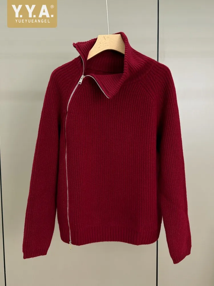 

Autumn Winter Womens Knitted Cardigan Jacket Long Sleeve Turn Down Collar Zipper Loose Fit Knitwear Sweet Casual Short Sweater