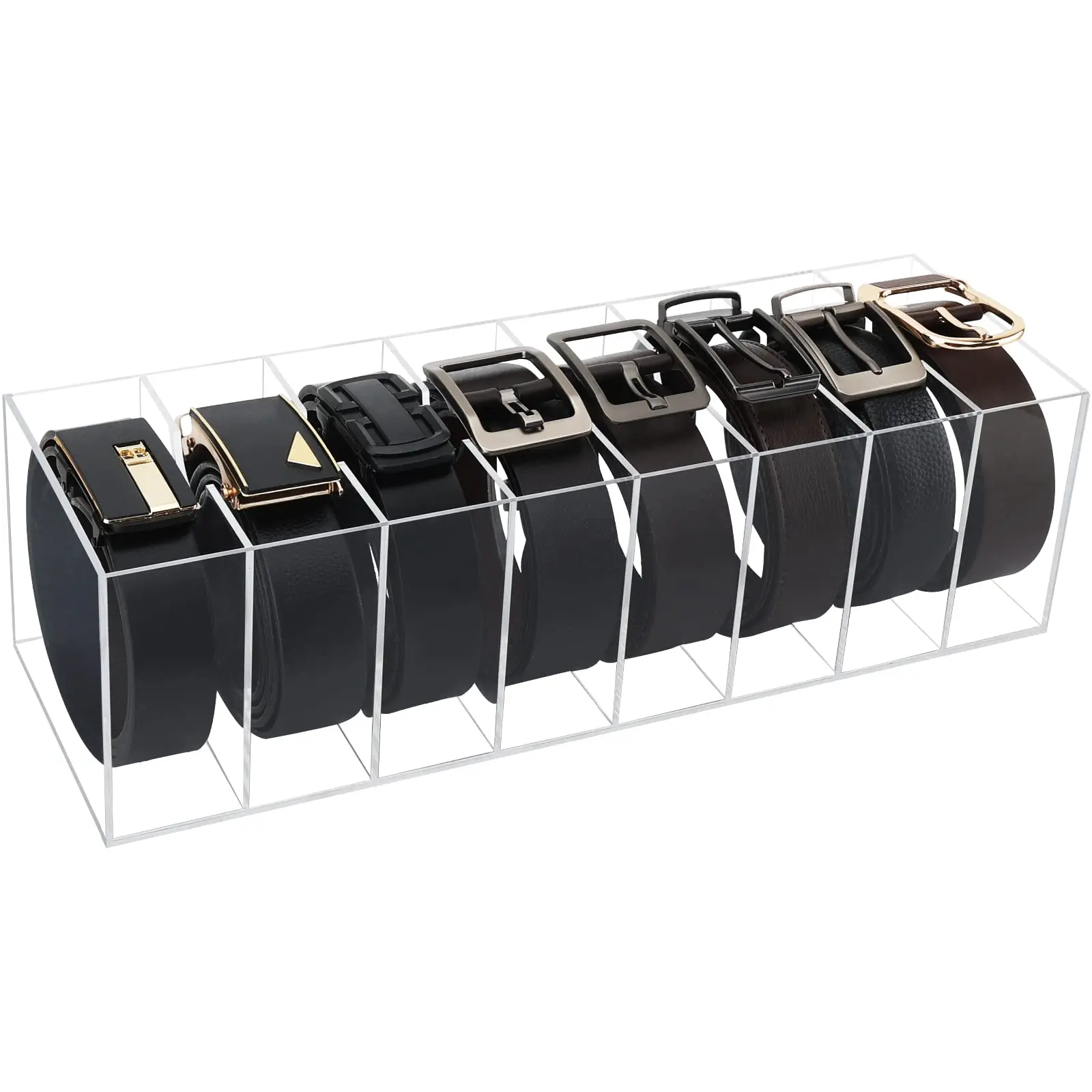 

5/8 Grids Belt Organizer,Acrylic Belt Case Storage Holder Display Closet,Belt Organizer for Watch Jewelry Bracelet Ring Cosmetic