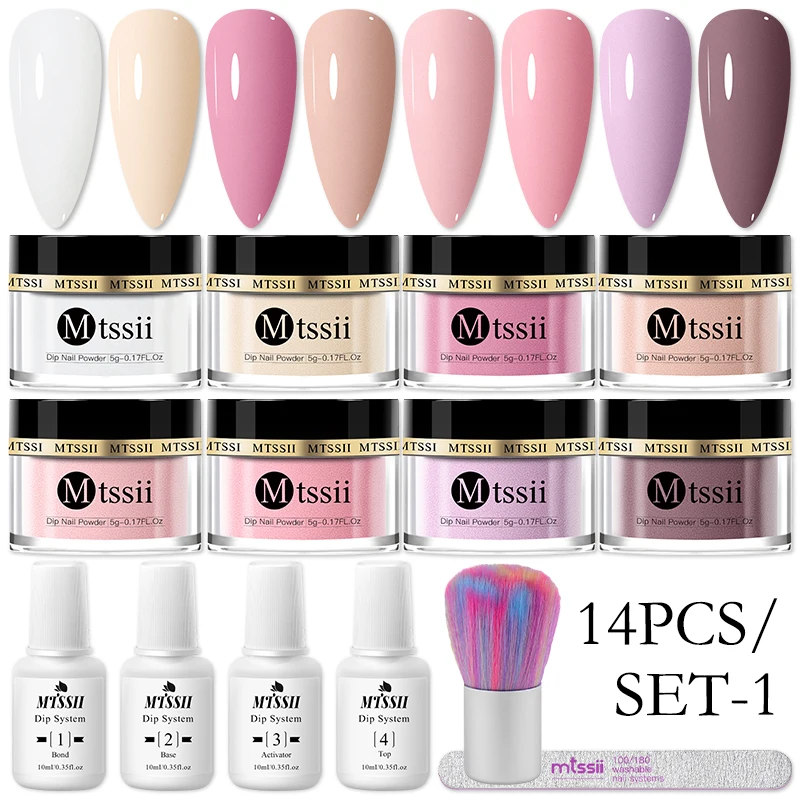 5/14Pcs/Set Dipping System Nail Kit Dipping Nail Powder With Base Activator Liquid Gel Nail Color Natural Dry Without Lamp Nail