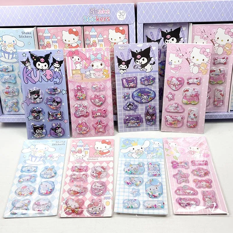 30pcs/lot Sanrio Kuromi Melody Water Stickers Kitty Cinnamoroll Scrapbooking DIY Decorative Stationery Sticker Album Stick Label