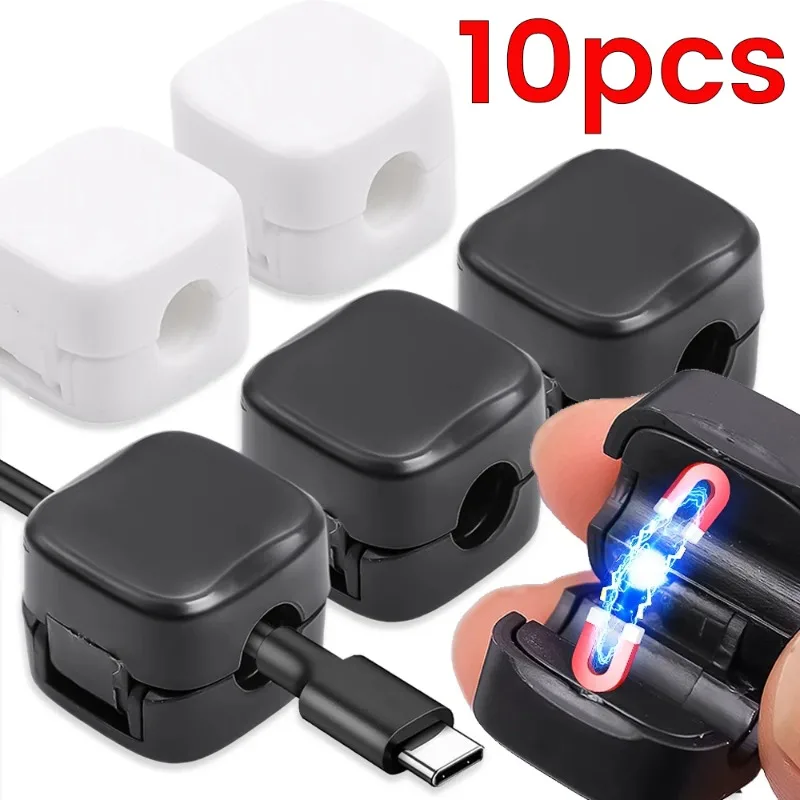 10-1Pcs Self-adhesive Mini Magnetic Cable Clips Adjustable Data Cord Holder Clamp Home Office Desktop Magnet Wire Organizers