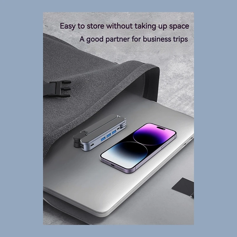 2in1 Foldable Laptop Stand & USB C Hub Adjustable Holder Multi Port USB C Docking Station for 10-17 Inch Laptops-ABVP