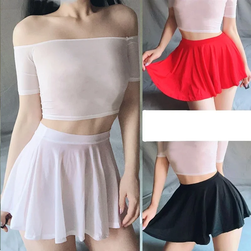 FREEAUCE-Saia Plissada de Cintura Baixa Linha A para Mulheres, Mini Saia Curta Transparente, Preto e Branco, Roupa de Boate, Mini Saias de Festa