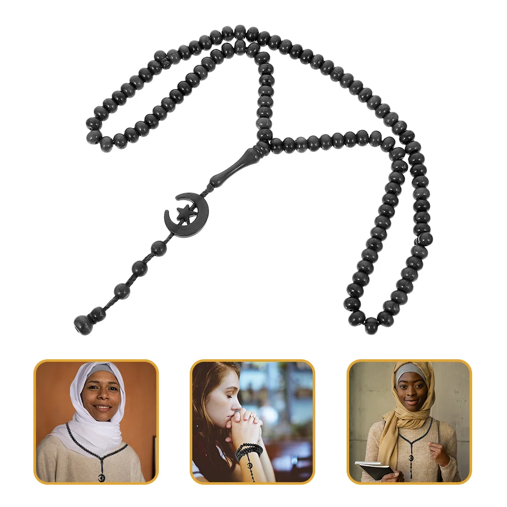 

Eid Prayer Beads Agate Rosary Ornaments Handheld Portable Tasbih Black Muslim Holding