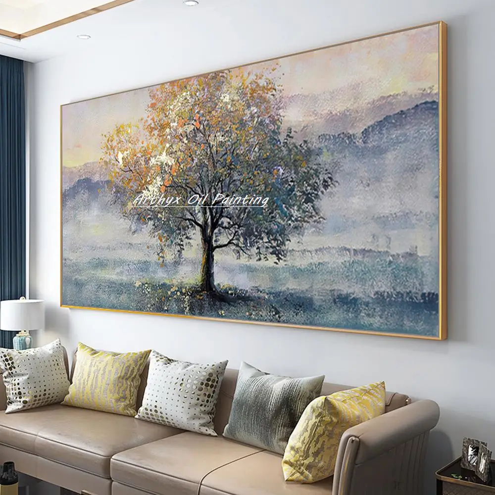 

Arthyx Handmade Tree Landscape Oil Paintings On Canvas,Modern Abstract Art Texture Picture Wall Mural For Living Room,Home Decor