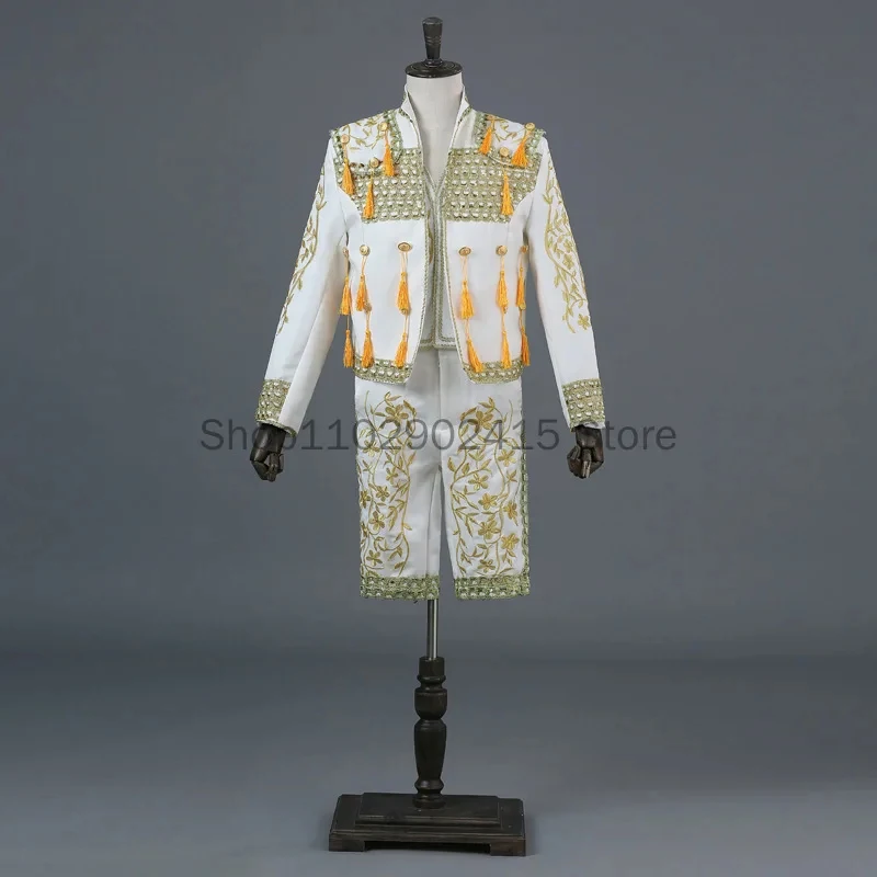 ❤ 2026 ✚ Traje de Príncipe Noble Medieval de Lujo para Hombre, Ropa de Torero Español, Chaqueta con Flecos, Chaleco, Pantalones, Traje de Matador para Halloween ◀