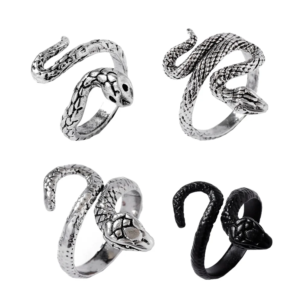 4pcs Snake Shaped Rings Decorative Jewelry Bright Color Smooth Surface Fashionable Lightweight Solid