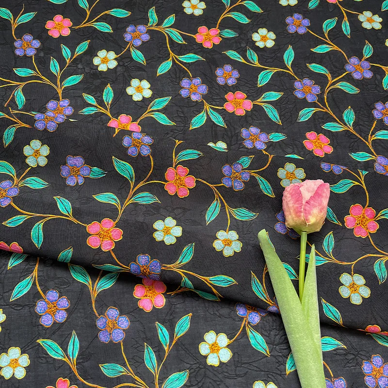 L100cm X W150cm Chinese Style Lyocell Jacquard Fabric Floral Vine Fashion Hanfu Qipao Dress Breathable Handmade Craft Material