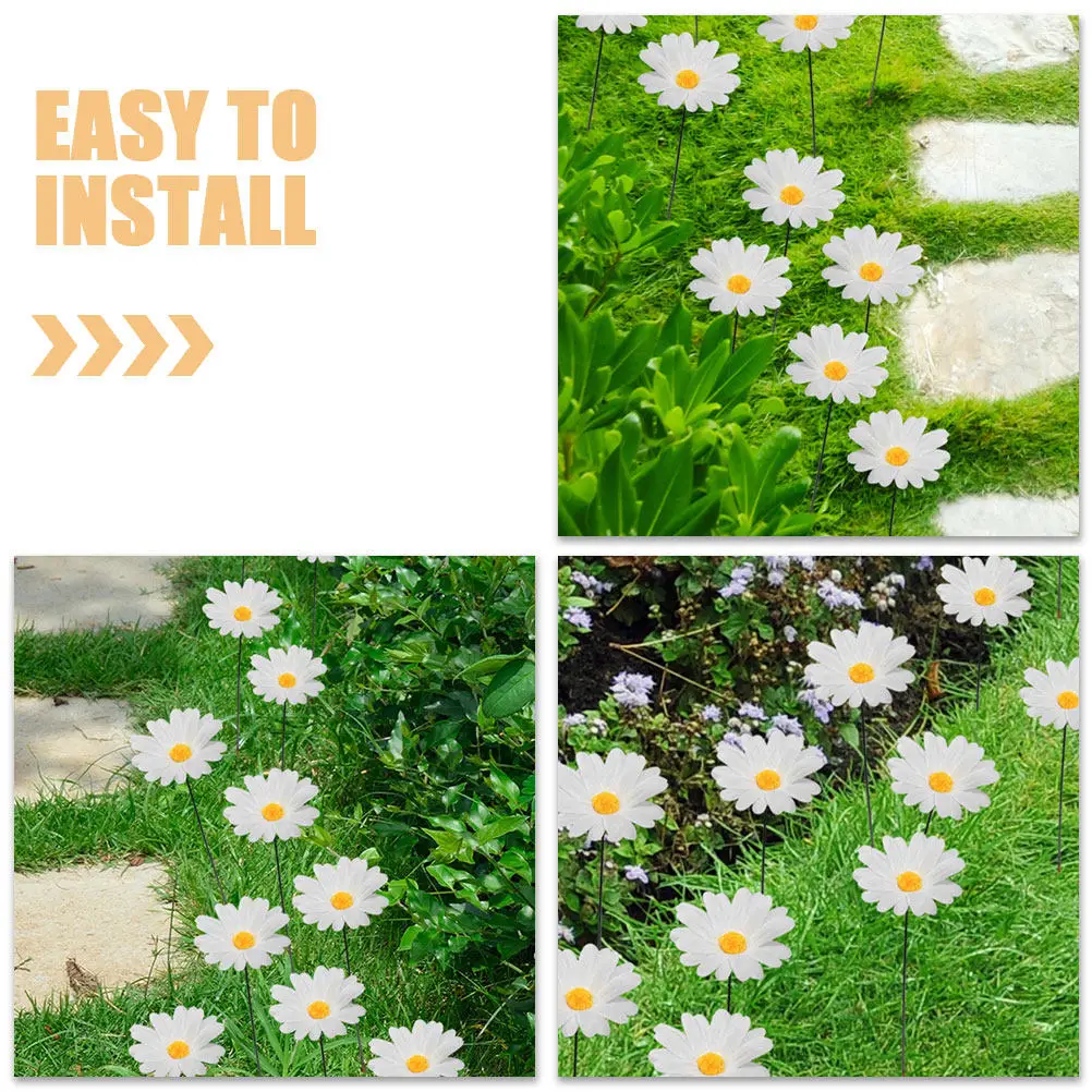 10Pcs Daisy Flower Garden Stakes Lawn Ornament Yard Decor Spring Decoration Flower Stake Outdoor Patio Decor Gardening