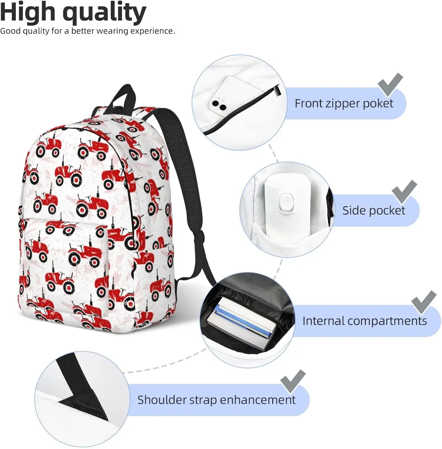 Mochila para computadora portátil de viaje - Bolsa de mochila de lona para computadora con ruedas rojas con correas ajustables