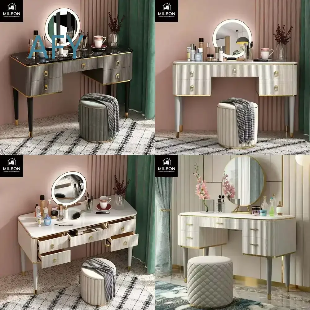 High-quality Modern Dressing Table for Luxury Hotels Villas with LED Mirror Custom-made Bedroom Furniture for Hotel Bedroom