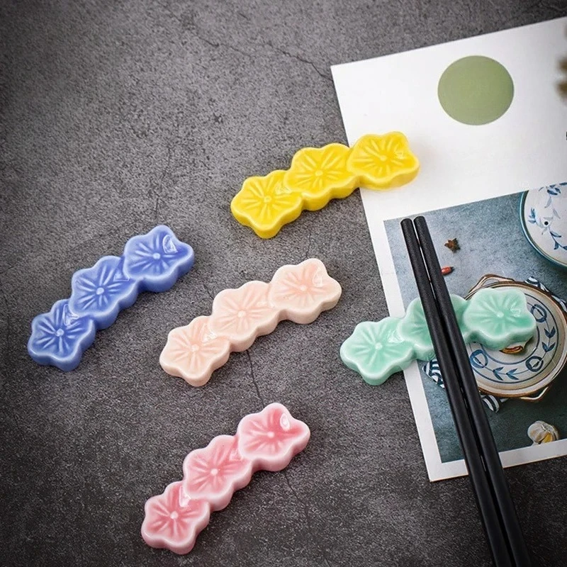 Soporte de Cerámica para Palillos con Diseño de Flores de Sakura, para Cuchara, Tenedor y Palillos, Decoración de Mesa de Comedor, Utensilios de Cocina