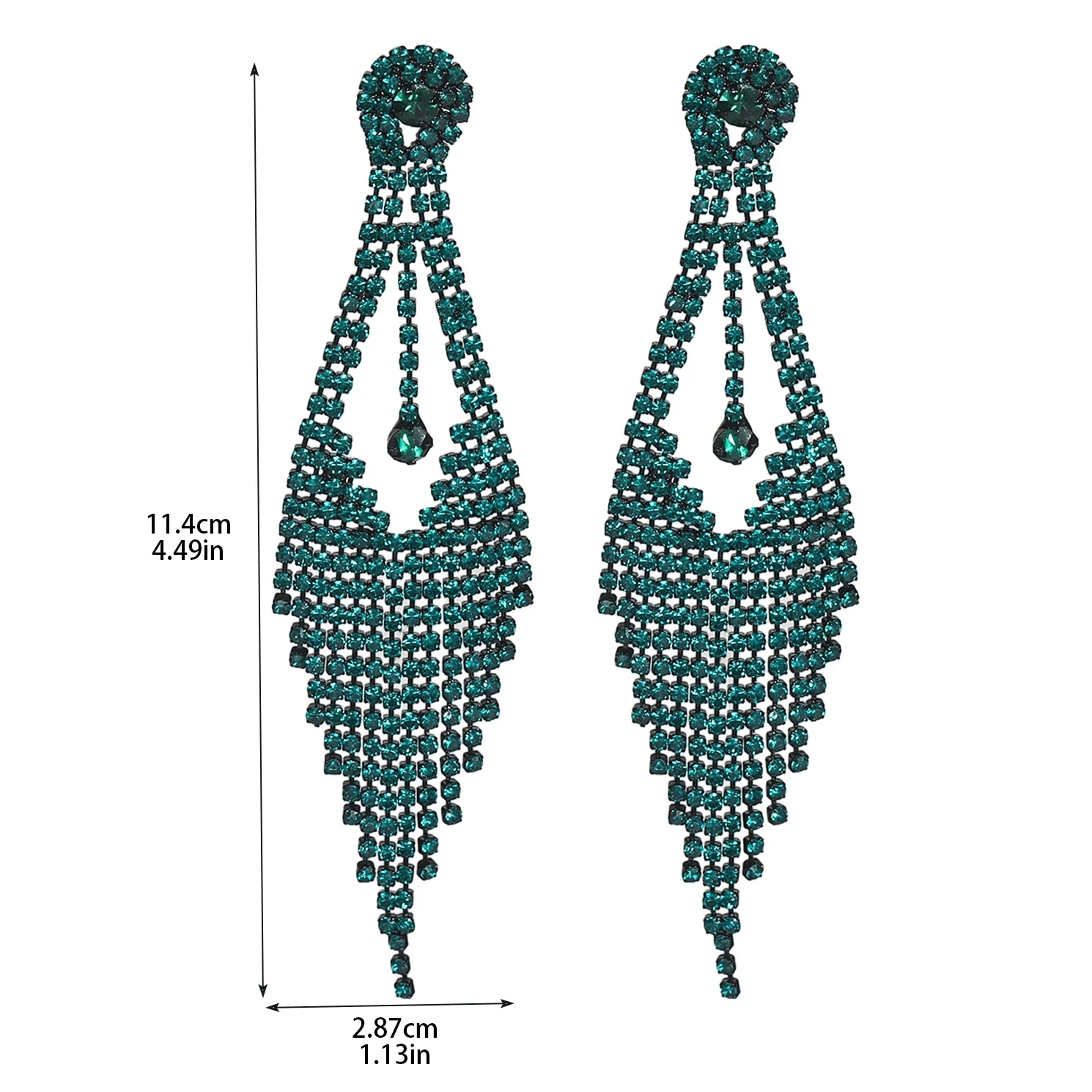ใหม่หรูหราสีเขียวยาวพู่ต่างหูสําหรับเจ้าสาว Dangle ต่างหู Rhinestone ต่างหูงานแต่งงาน