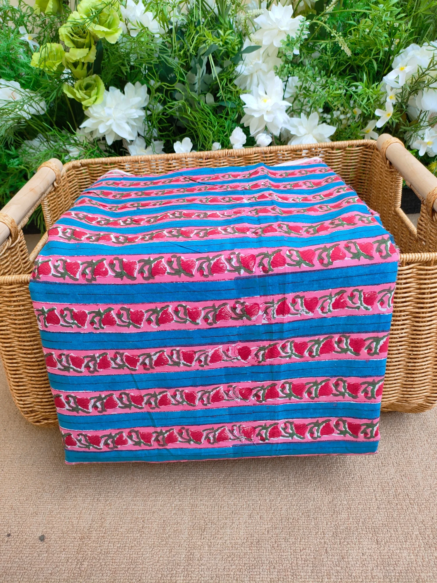 

Индийская хлопковая ткань с ручной блочной печатью, 100% хлопок, легкая, мягкая, синяя в полоску, дышащая.