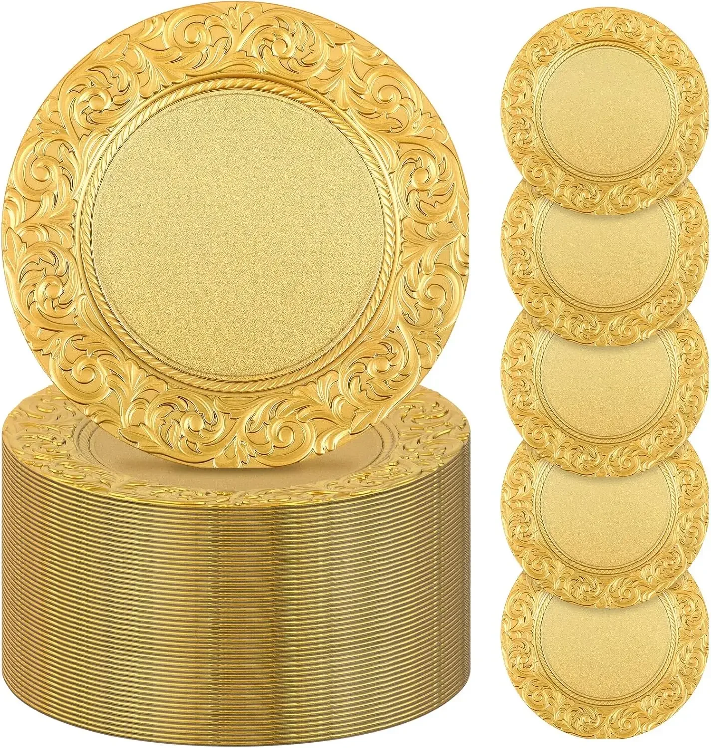 

Antique Charger Plates Bulk 13'' Embossed Dinner Plate Chargers Round Floral Plates