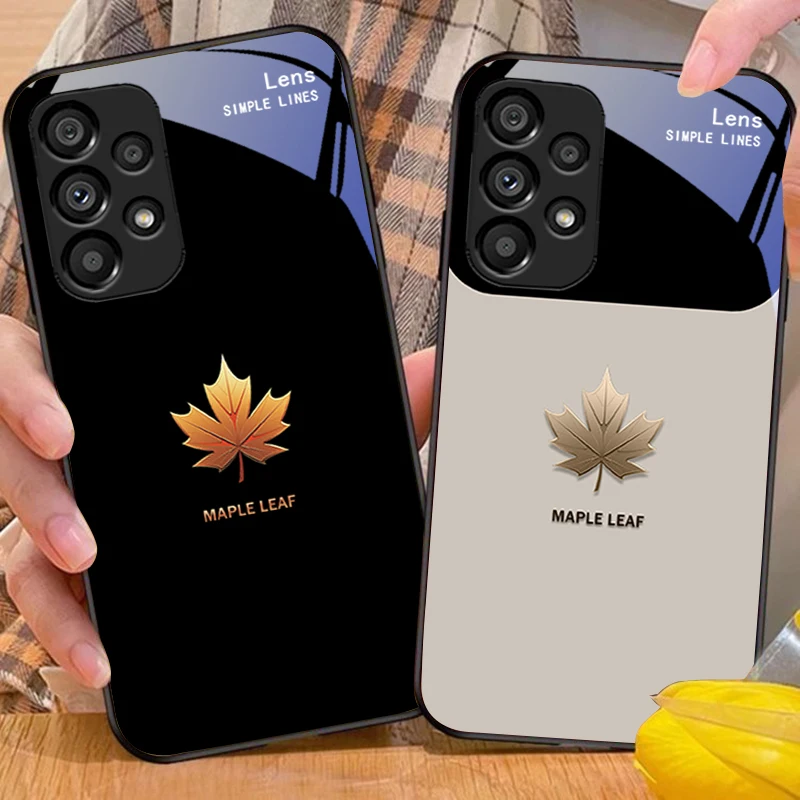 

Maple Leaf Color For Samsung Galaxy S 8 9 10 20 Plus 21 FE 22 23 24 Ultra S7 Edge Black Tempered Glass Phone Case Hard Shell