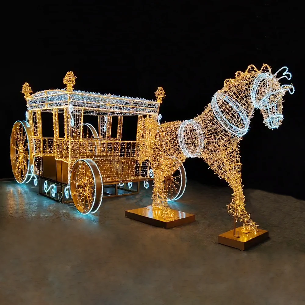 Customized IP65 Outdoor 3D Santa Sleigh Reindeer  Light PVC Holiday Decoration for Commercial Landscape Use Christmas Use