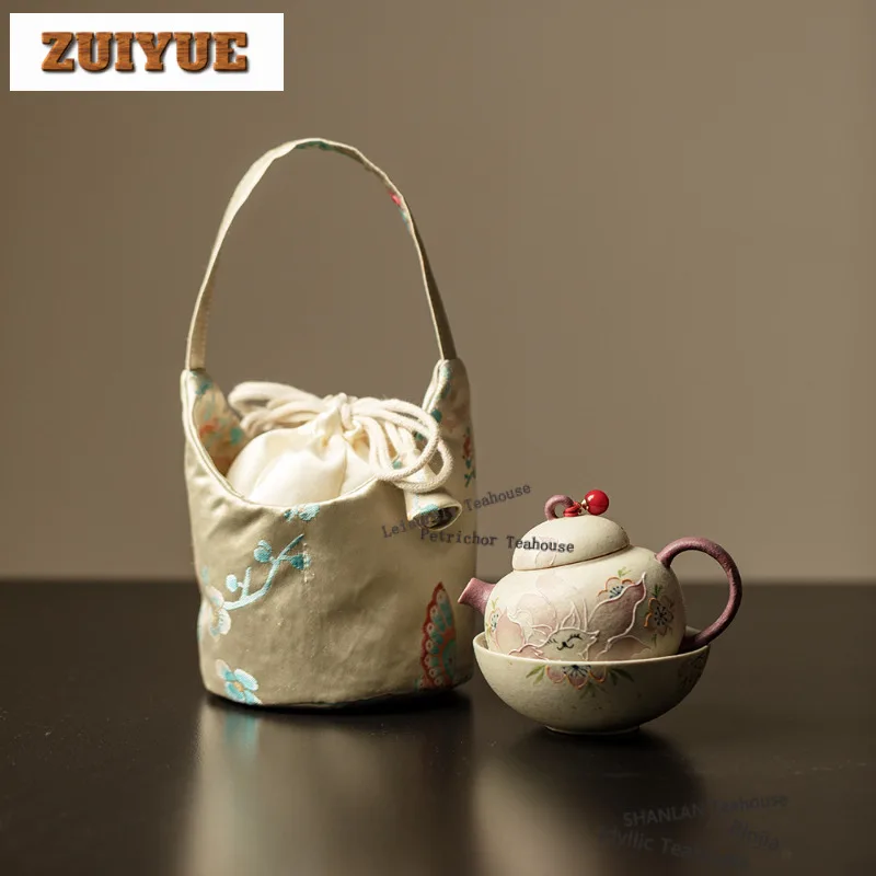 

Hand-painted Nine-tailed Fox Travel Tea Set Kit Elegant 1 Pot 1 Cups Tea Maker Organizer Portable Camping Stock Bags Ornaments