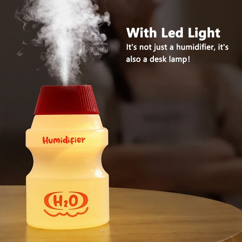 350ml Cute Yogurt Bottle Shape Air Humidifier Aroma Essential Oil Diffuser For Car Home Mute Mist Maker Diffuser With LED light