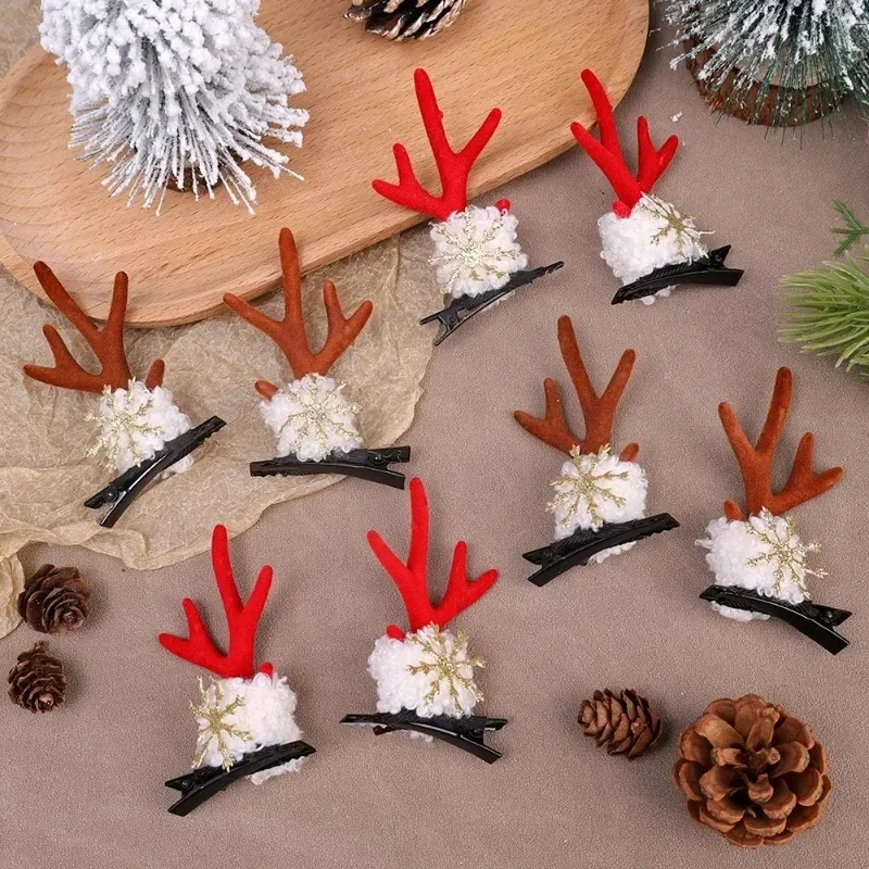 Christmas Elk Ear Hairpins Women Girls Kids Cute Antler Hair Clips Barrettes New Year Festival Party Headwear Hair Accessories