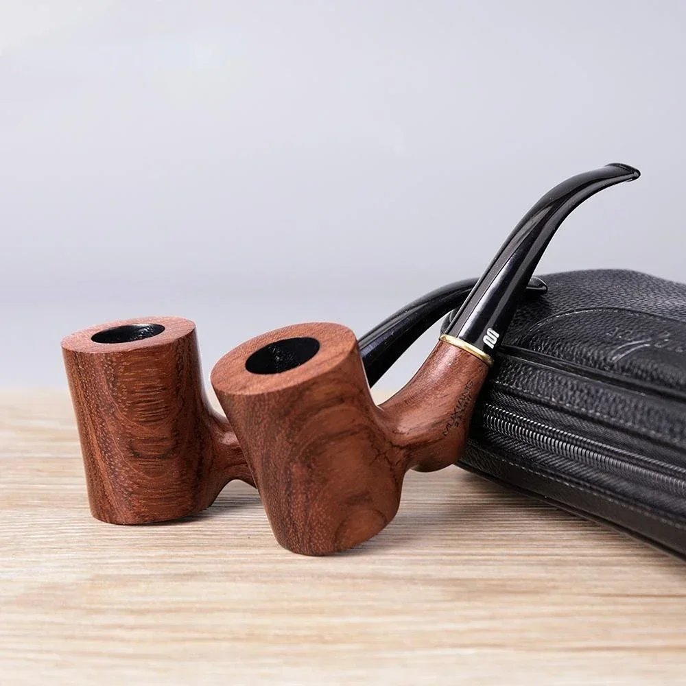 Classic Metal Ring Smoking Pipe Creative Flat Bottom Tobacco Pipe Rose Wood Pipe 9mm filter Handmade Wooden