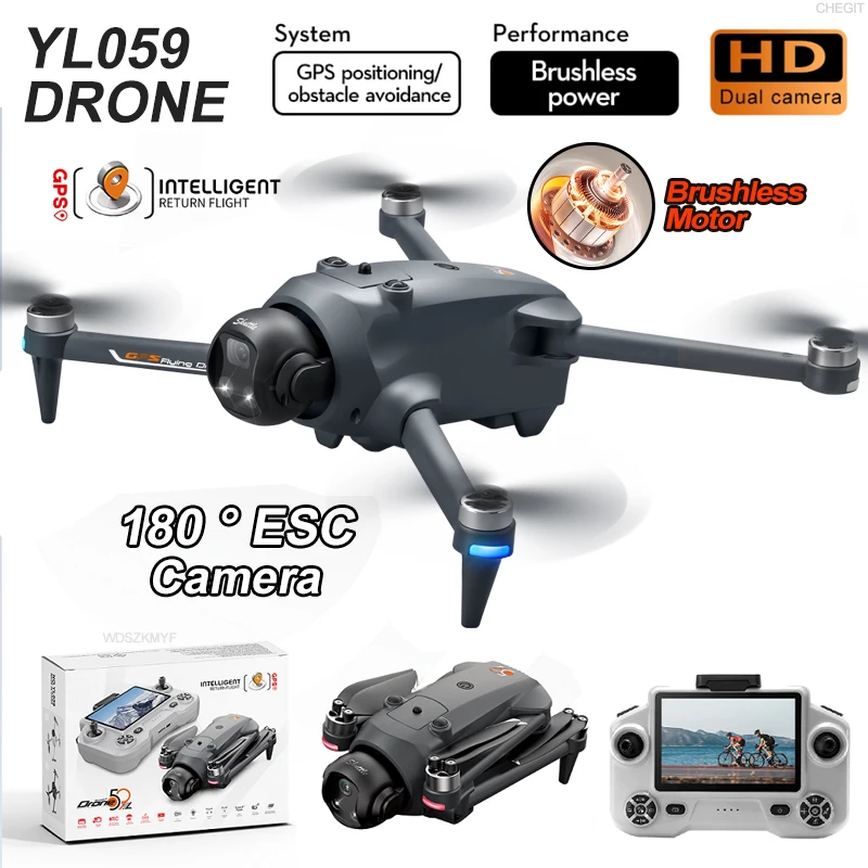 2026 YL059 5G FPV GPS 드론 8K HD 듀얼 카메라 장시간 비행 장애물 회피 LED 터치 대형 화면 리모컨 RC 쿼드콥터 장난감