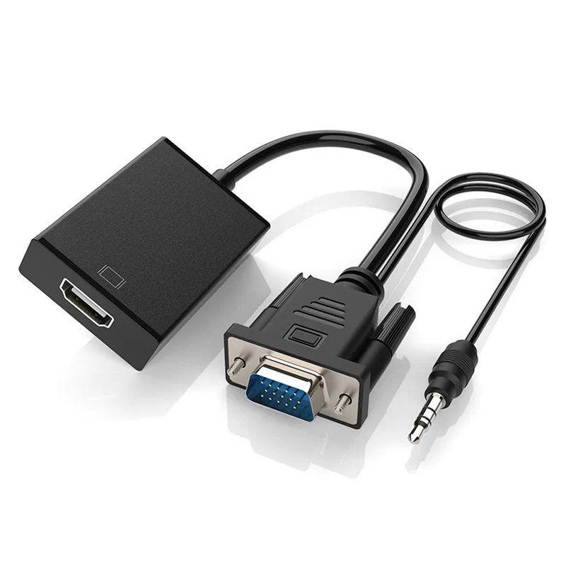 VGA to HDMI-compatible 1080P Audio Cable Splitter Charging Power Supply Cable Converter Aluminum Adapter for PC Laptop Projector