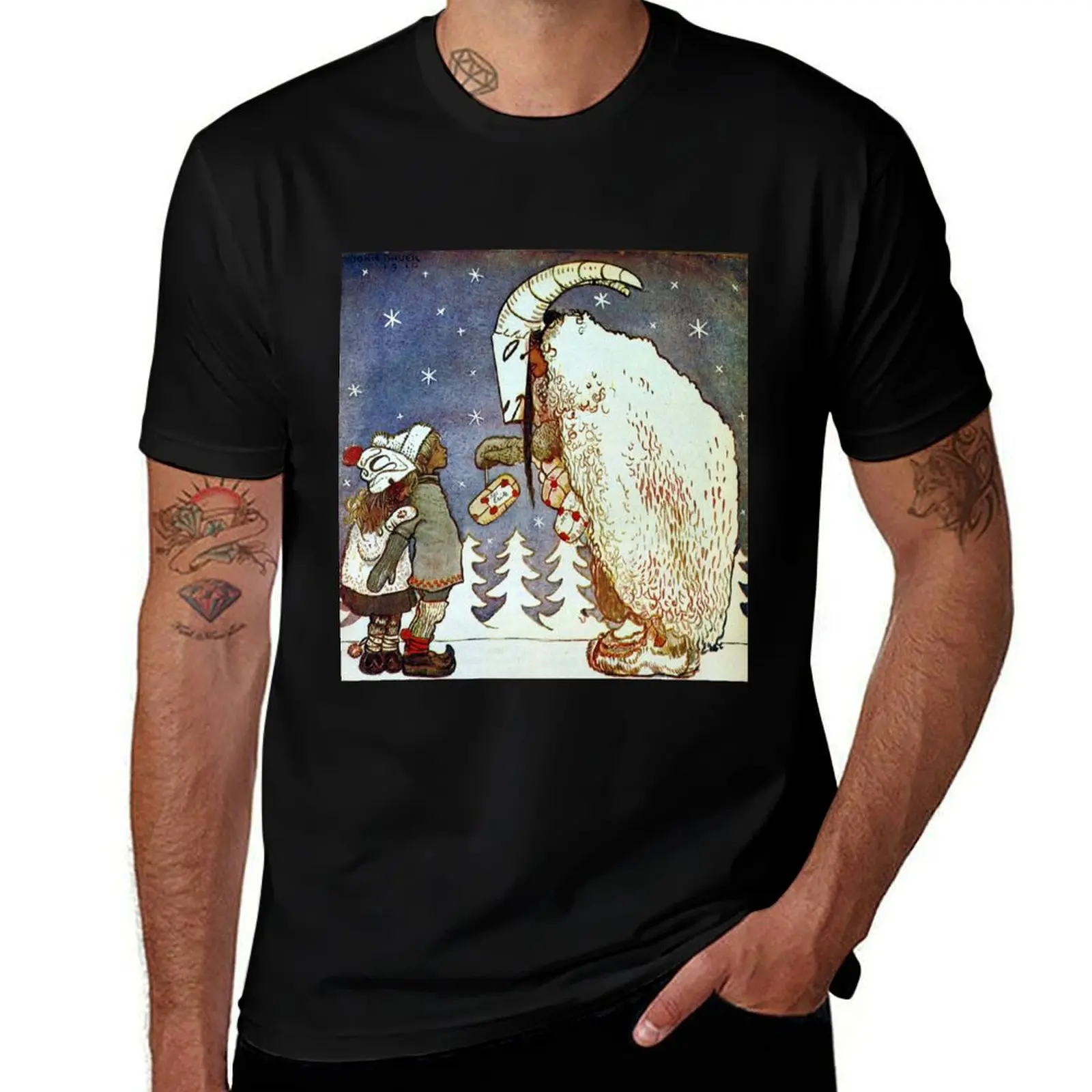 

Julbocken (Yule Goat) Greetings- John Bauer T-Shirt man t shirts high quality luxury brand cotton t shirts high quality