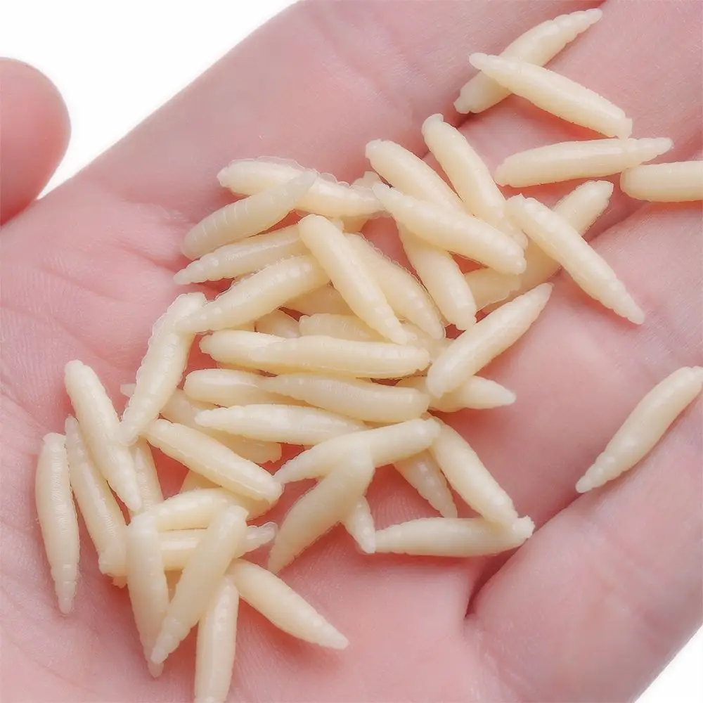50Pcs 1.6cm Maggot Grub Soft Lure Baits Fishy Silicone Worms Glow Shrimps Wobblers Fishing Lures Artificial Baits Larva Swimbait