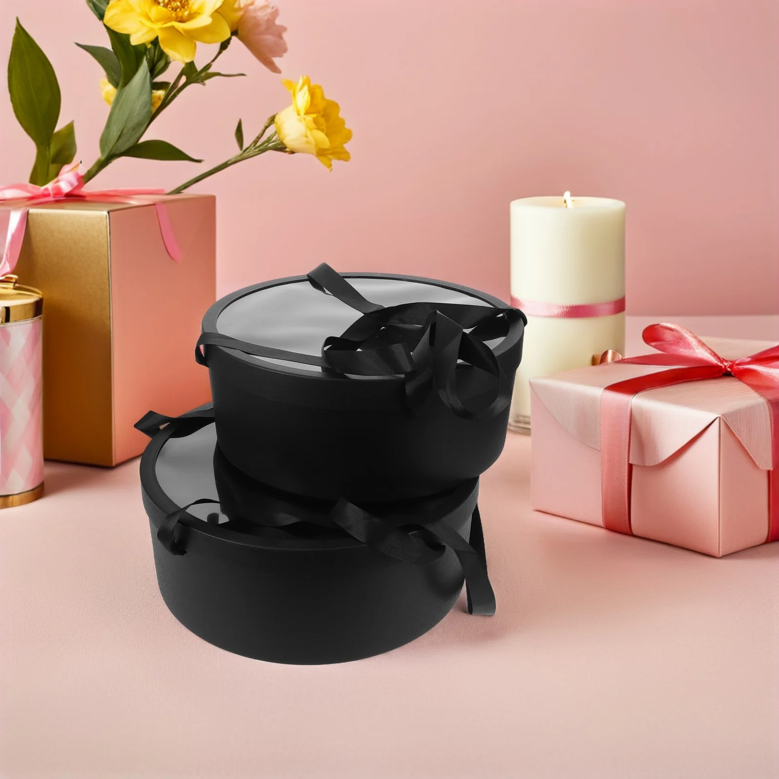 

2Pcs Round Gift Box for Flowers and Fruits Sturdy Handle Design Ideal Bridal Shower Bridesmaid Gift Engagement Celebration Party