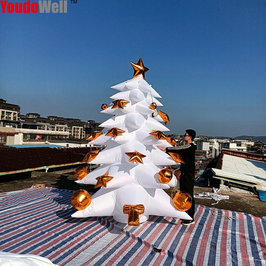 3m Inflatable Hanging White Christmas Tree, Used For Christmas Activities, Snowman, Winter Yard Decoration