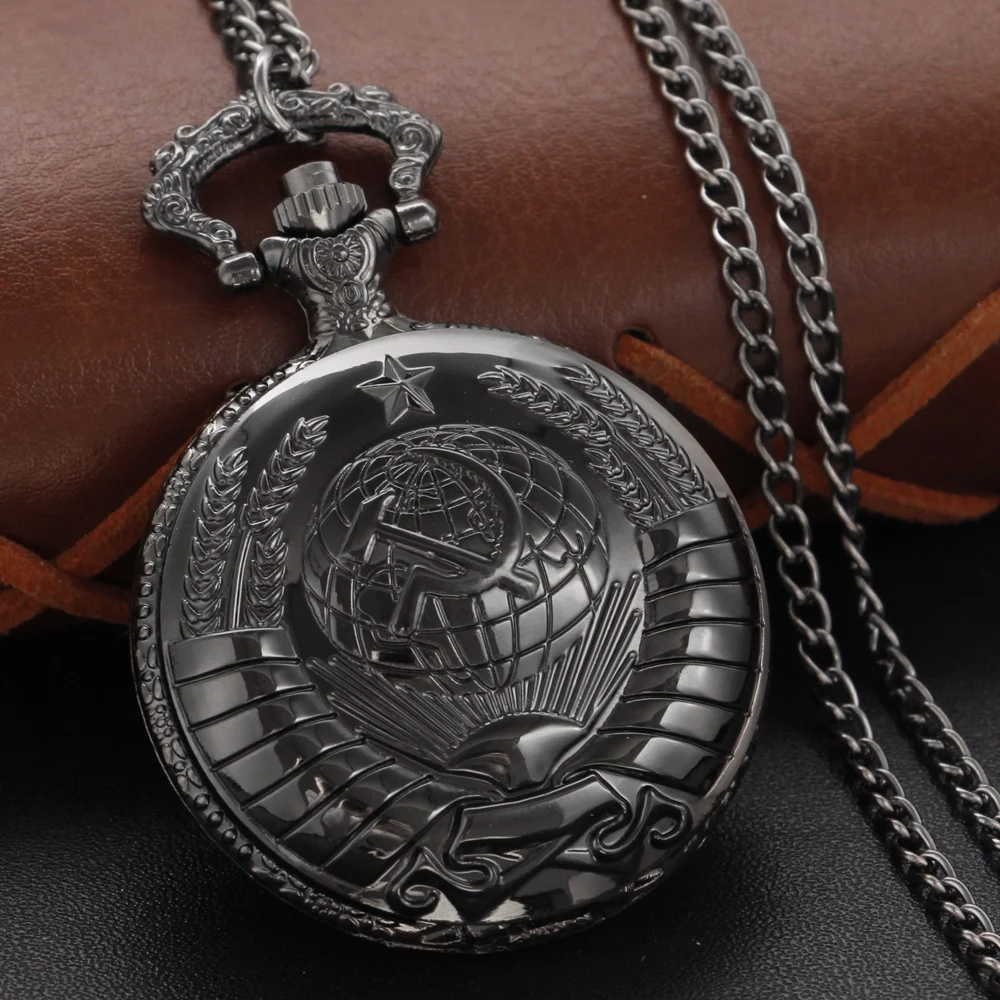 

3D Embossed Soviet Party Emblem Medal Quartz Pocket Watch Vintage Steampunk Pendant Pendant Fashion Gift for Men and Women