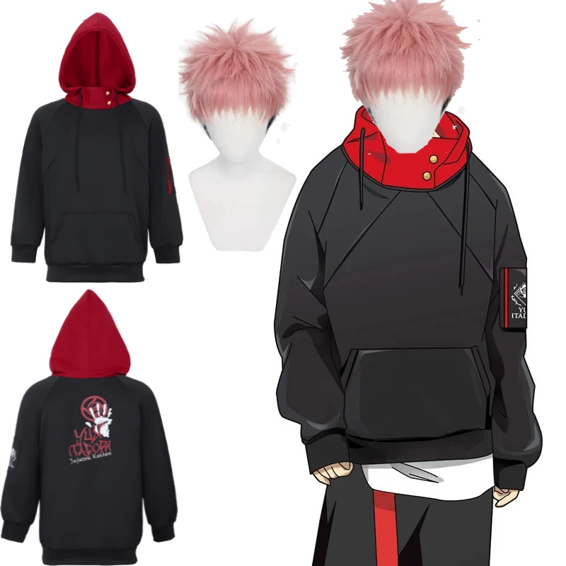 

Anime Cosplay Costume Adult &pink black Wig Unisex Pullover Coat Casual Hoodie Jacket Leisure Sweatshirt suit