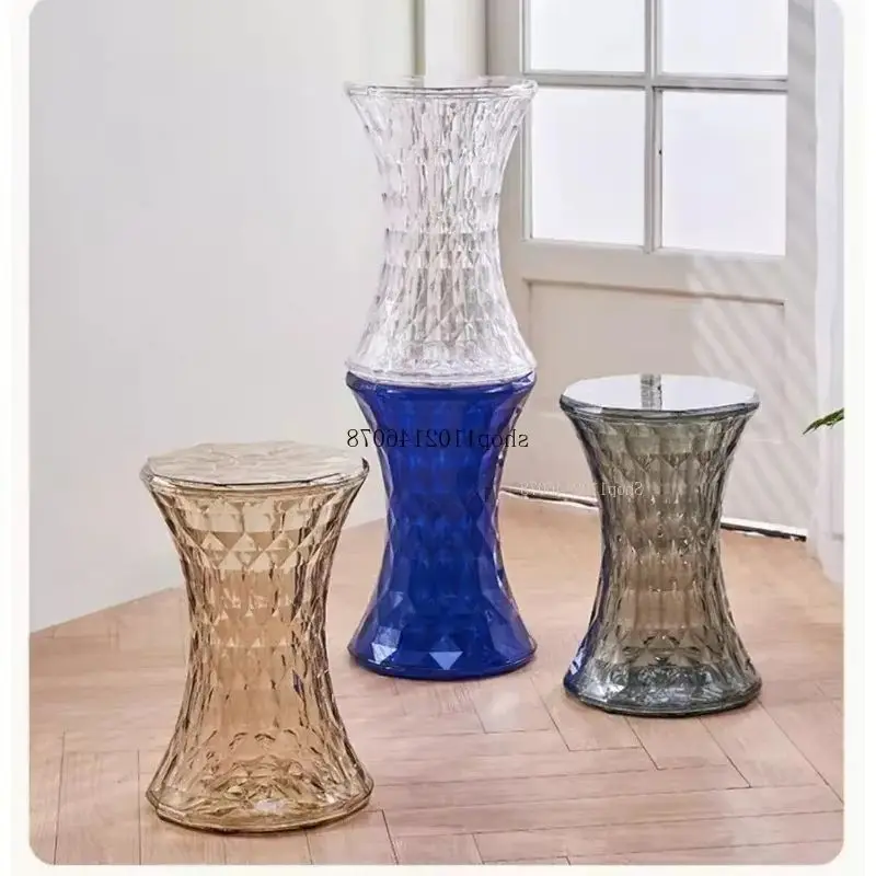 

Modern Minimalist Acrylic Transparent Waist Stool, Crystal Clear Low Ottoman & Shoe Changing Stool for Living Room