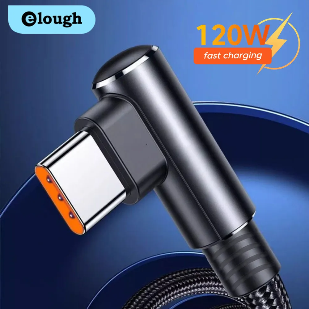 Elough USB C كابل 90 درجة الكوع شحن سريع شاحن الهاتف نوع C بيانات الحبل آيفون سامسونج Xiaomi هواوي P40 P50 USB C