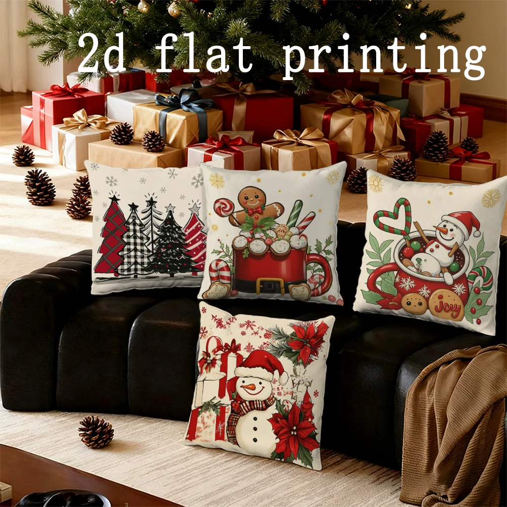 

1 шт./4 шт.-Рождественские тематические наволочки с праздничными принтами, квадратный чехол для подушки, современный декоративный чехол для дивана