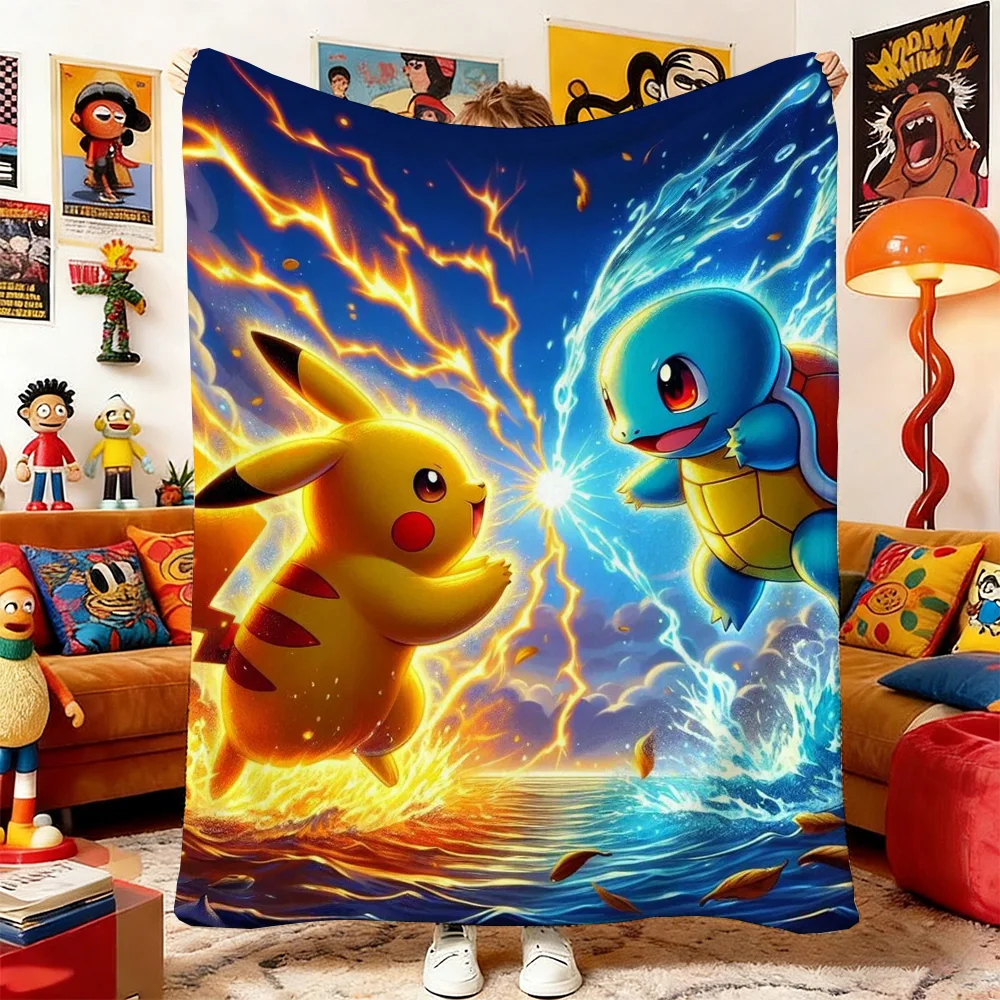 Manta de Anime P-Poke-mones, Mantas para Sofá y Cama, Cubrecama, Decoración del Hogar, Sofás, Cubrecamas, Manta de Picnic Doble