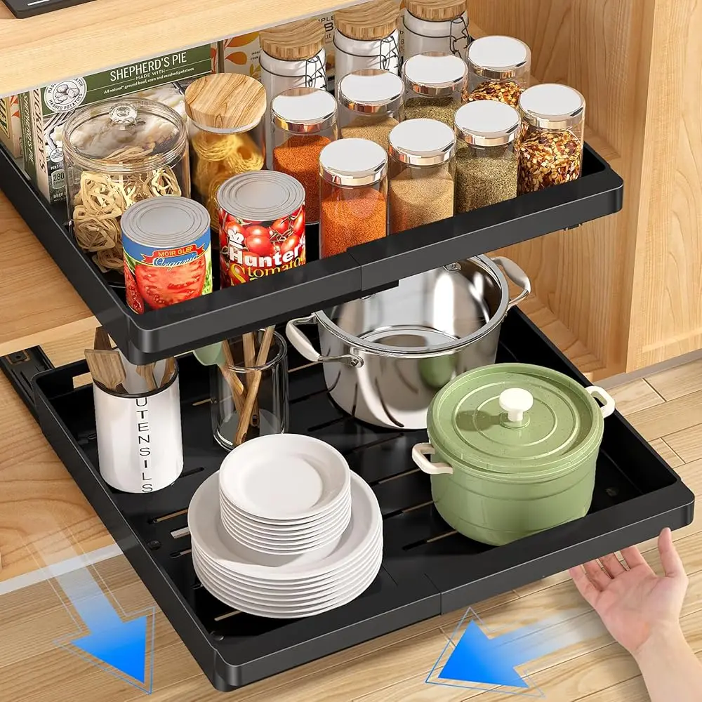 

2 Pa Pull Out Cabinet Organizers Expandable (13''-19''), Slide Out Drawers For Kitchen, Bathroom, Pantry, Under Sink Storage,
