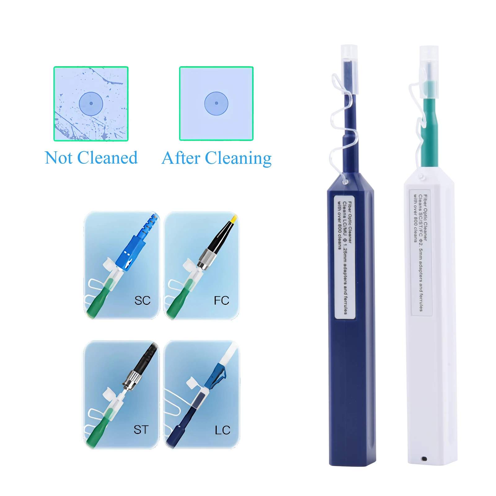 4 قطعة مجموعة أدوات تنظيف الألياف البصرية ، 1.25 مللي متر LC MU موصل/2.5 مللي متر SC FC ST LC ، MPO/MTP قلم تنظيف الألياف البصرية الصغير بزر واحد #4
