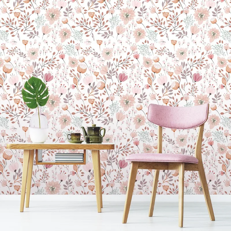 3m/roll Wallpaper Watercolor Flowers Minimalist Lines Self-adhesive Wallpaper Background Wallpaper Bedroom Renovation Mural