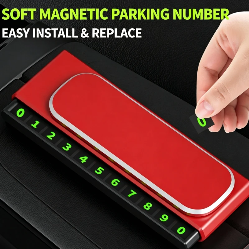 Magnetic Car Parking Phone Number Plate with Replaceable Digits Temporary Parking Sign Dashboard Accessory