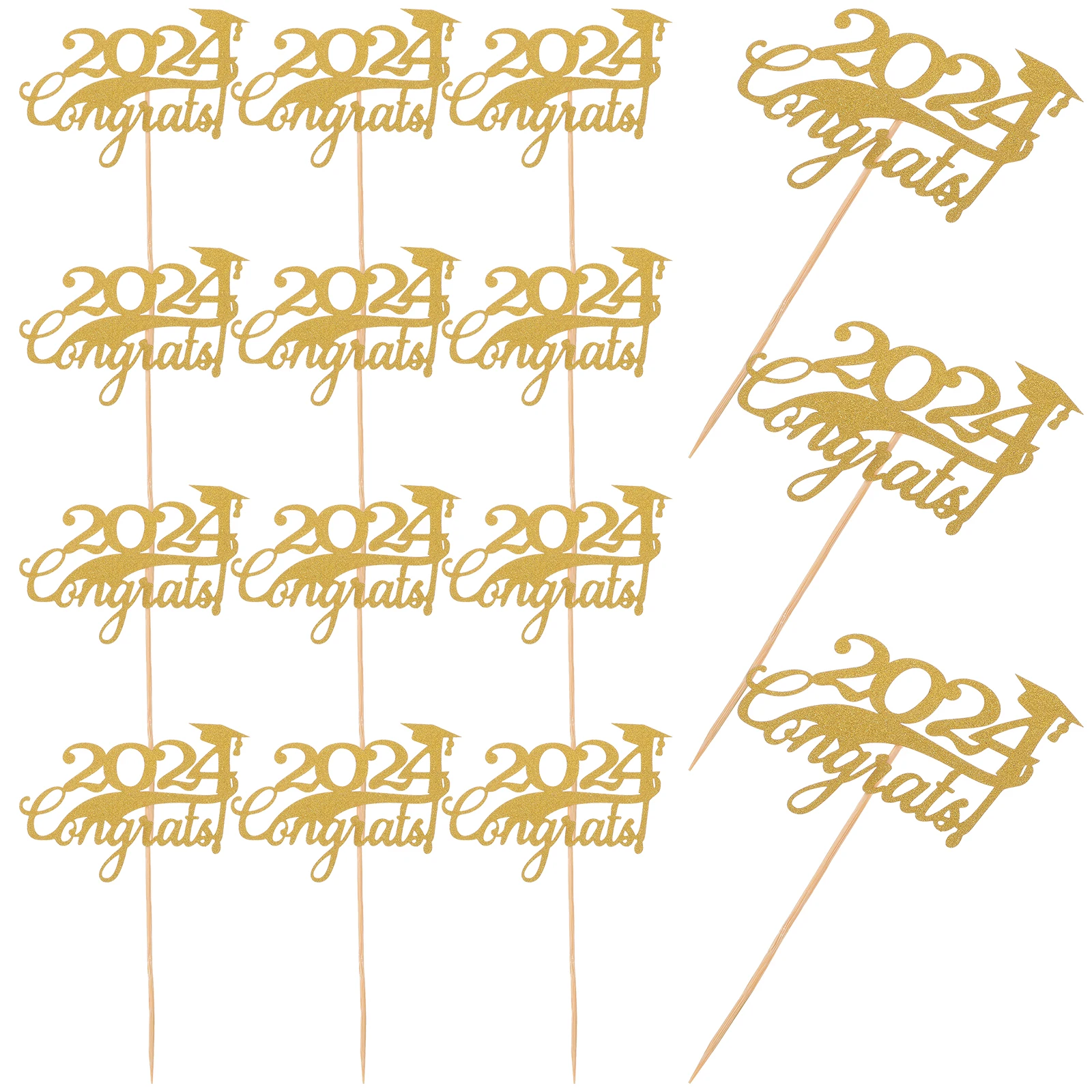 

15pcs Golden 2024 Congratulations Cake Toppers Graduation Party Decorations Cupcake Picks Cake Decorations Supplies