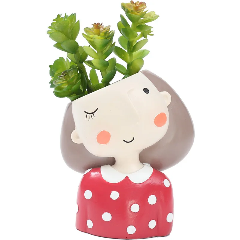 Resin Flower Pots Cute Girl Decorative Vase Plant Pots Creative Flower Arrangement Potted Plants Cartoon Figures Floral Vases