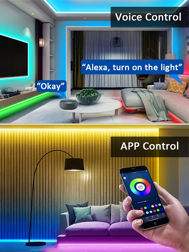 Tira de luces LED con Wifi para decoración del hogar, cinta de luz RGB 5050 compatible con Alexa y Google Home, Smart Life, Tuya, retroiluminación